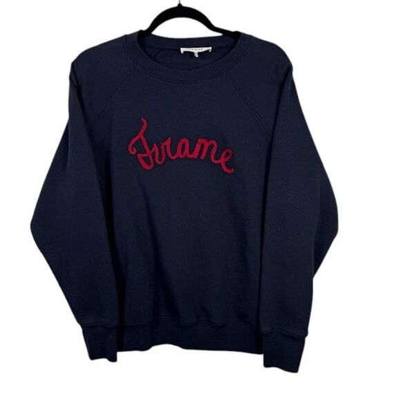 Frame Old School Sweatshirt Navy Blue w/Red Embroidered Script Logo Size Medium - Picture 2 of 11
